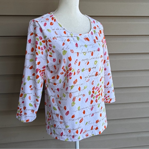 •Ruby Rd.• Abstract Pattern Sequin Knit 3/4 Sleeve Top - Size Large - Picture 4 of 7